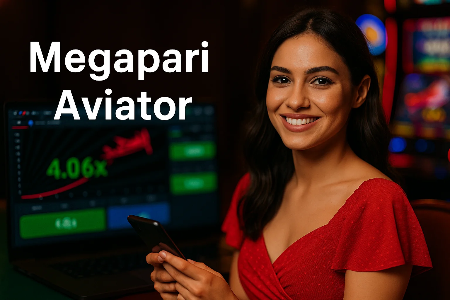 Megapari Aviator oyunuyla yüksek kazanç Megapari Aviator oyun ekranı Türk kadın ve kırmızı uçak teması