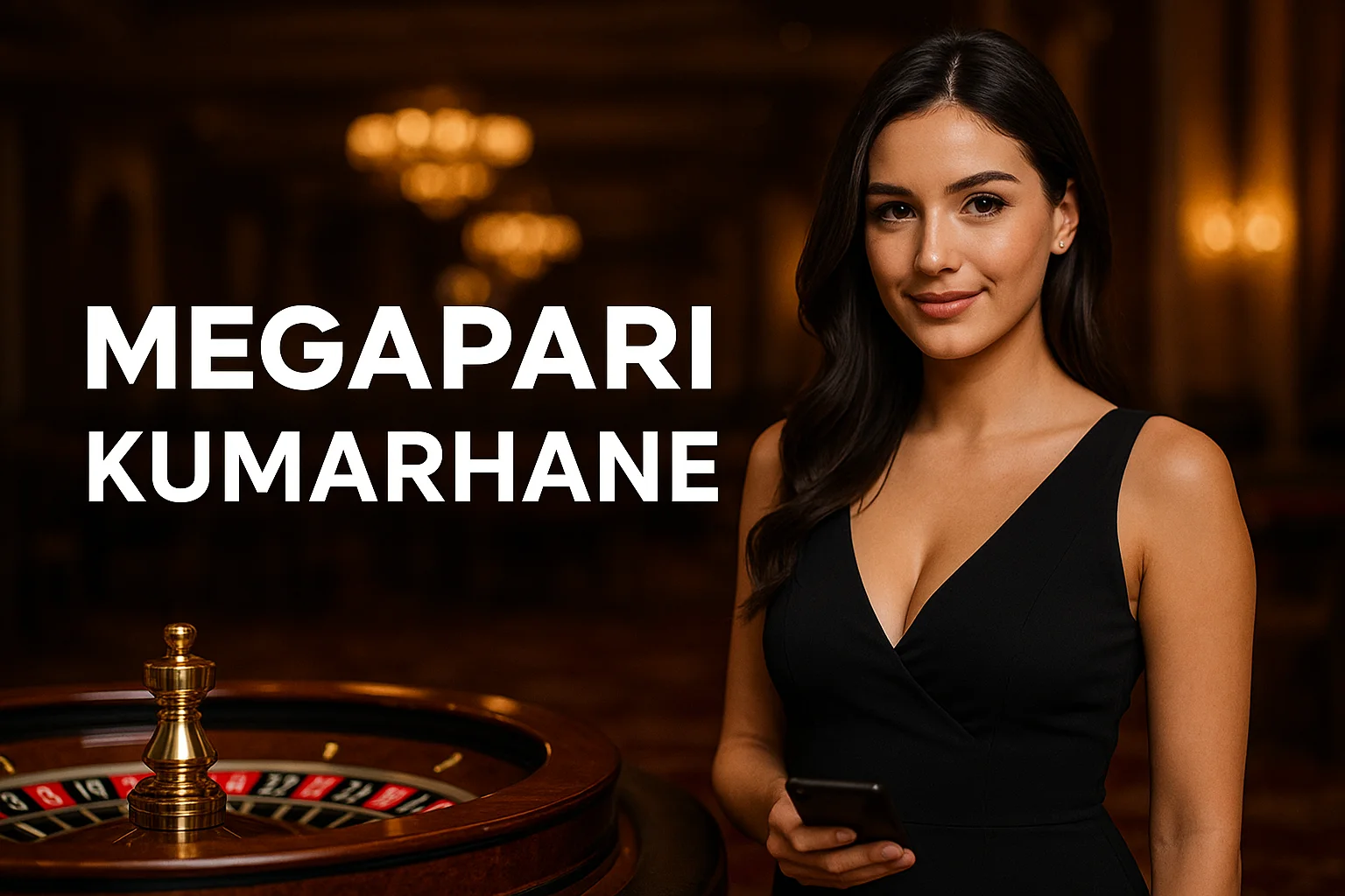 Megapari kumarhane oyunları ve canlı deneyim Türk kadın, rulet masasının yanında Megapari kumarhane sahnesinde poz veriyor